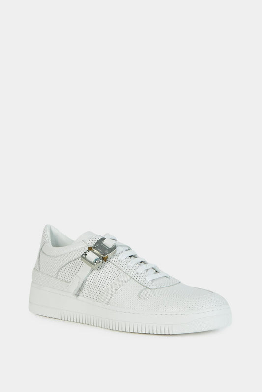 White leather sneakers with buckle