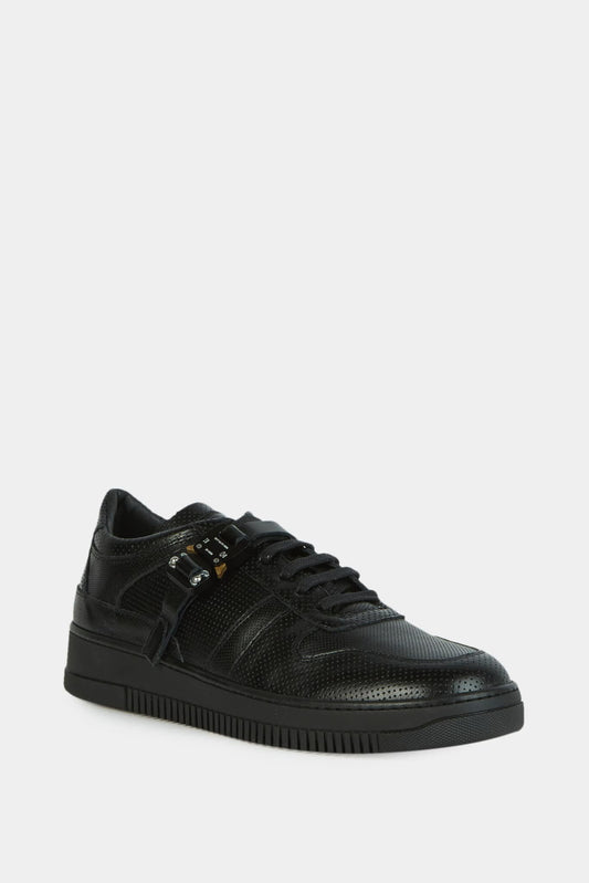 Black leather sneakers with buckle