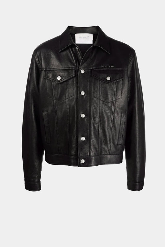 Black calf leather trucker jacket