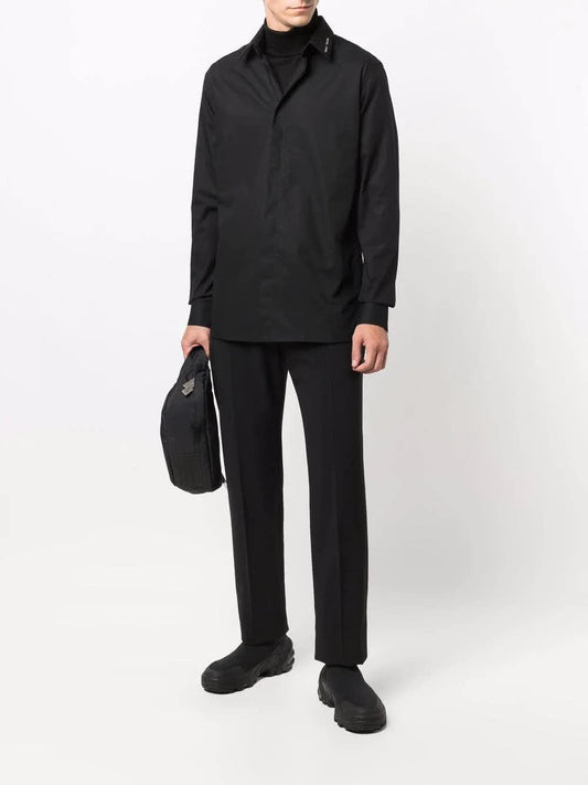 Black cotton shirt with silver-tone logo detail