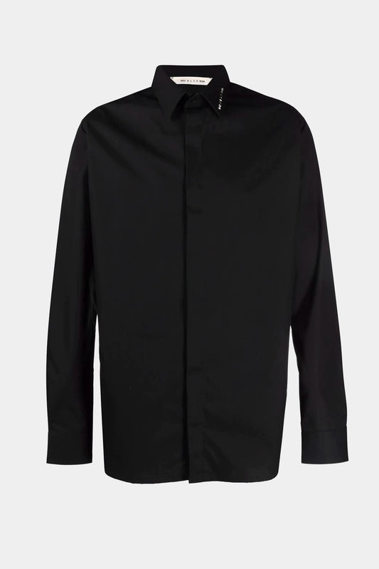 Black cotton shirt with silver-tone logo detail