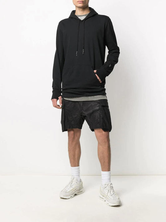 Hooded hoodie in black cotton with long sleeves