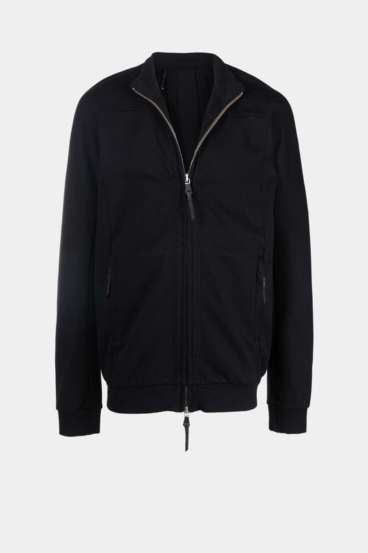 Zipped black cotton sweatshirt with long sleeves