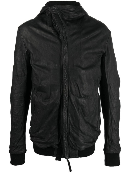 11 by Boris Bidjan Saberi Black leather hooded jacket