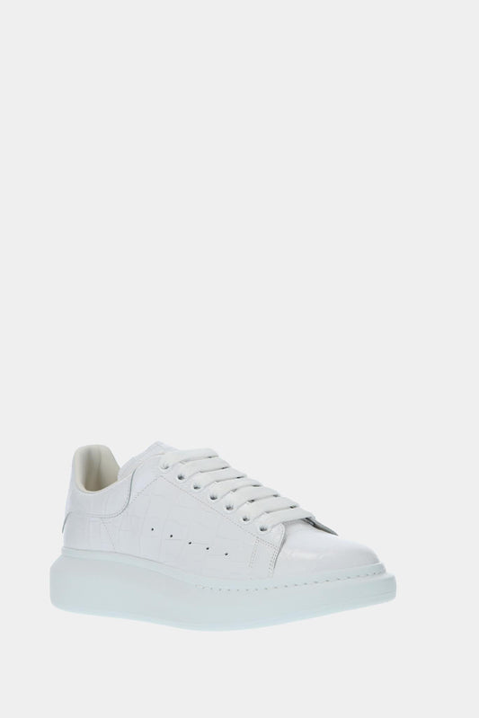 White "Oversized" low top sneakers in white embossed calfskin