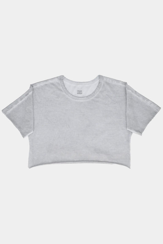 69 by Isaac Sellam "MICRO T" cropped T-shirt in grey organic cotton