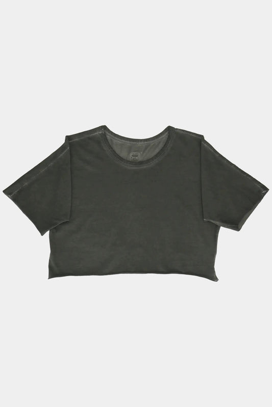69 by Isaac Sellam "MICRO T" shortened T-shirt in dark grey organic cotton