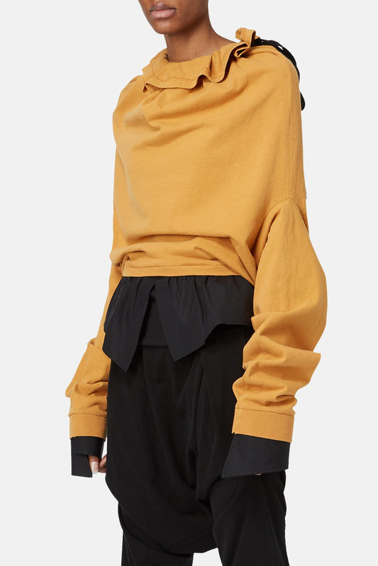 Yellow cotton sweatshirt with inverted structure