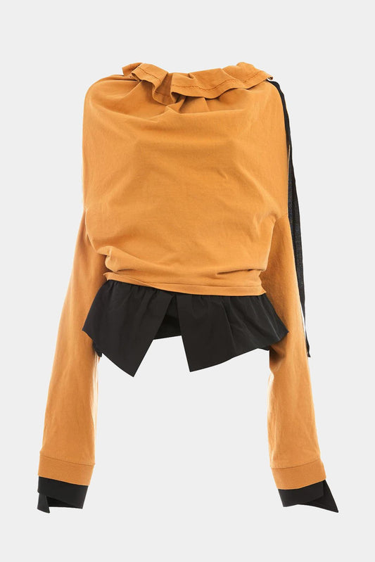 Yellow cotton sweatshirt with inverted structure