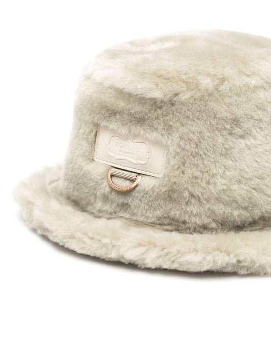 Agnona Bob in beige shearling with logo patch