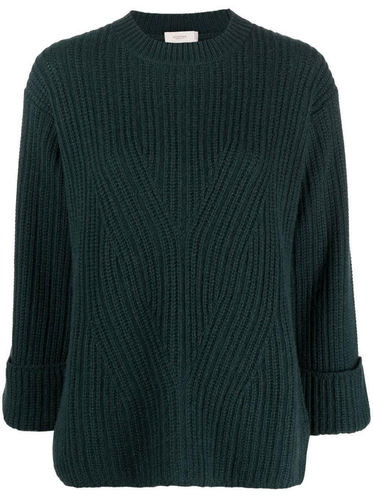 Agnona Ribbed sweater in dark green cashmere