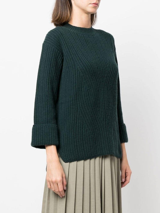 Agnona Ribbed sweater in dark green cashmere