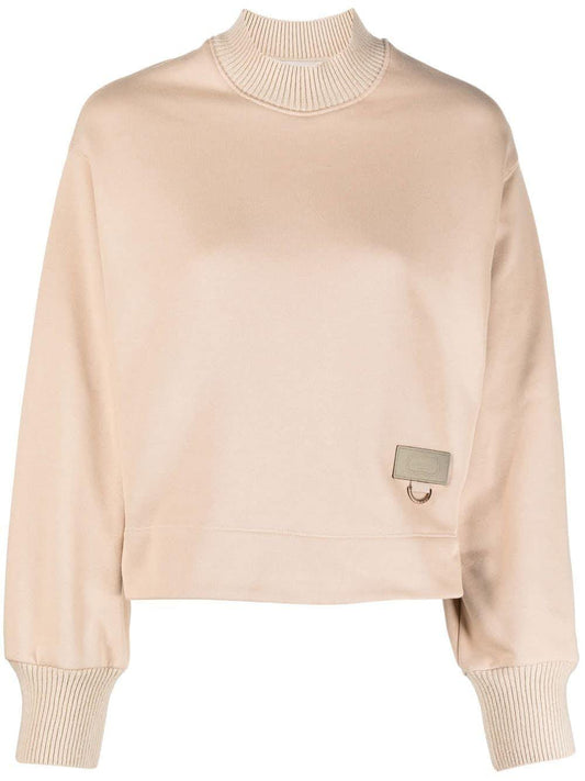 Agnona Sweatshirt in beige cotton with logo patch