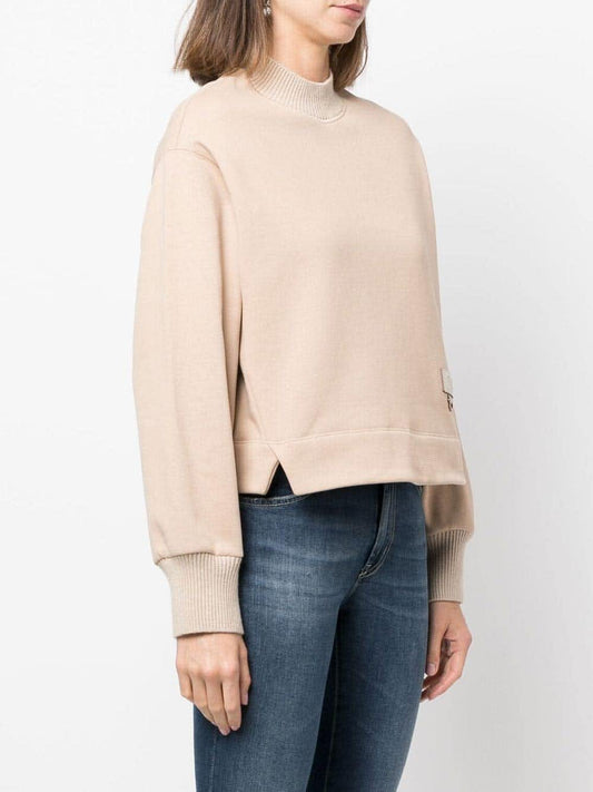 Agnona Sweatshirt in beige cotton with logo patch