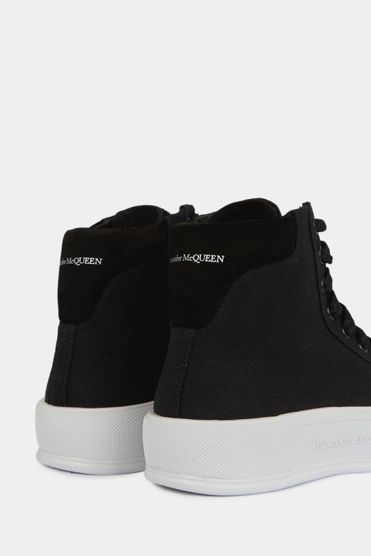 Alexander McQueen Baskets hautes "Deck" en toile noire - LECLAIREUR