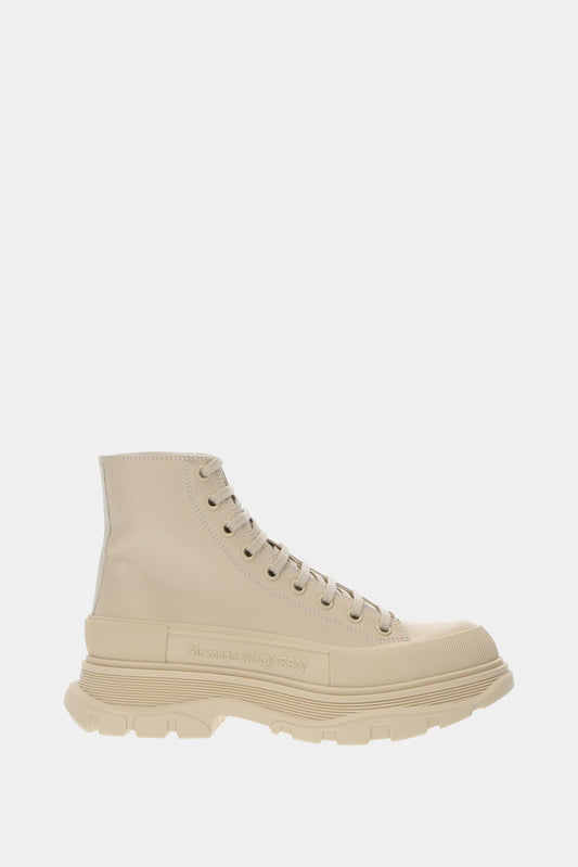 Alexander McQueen "Tread Slick" beige leather high top sneakers