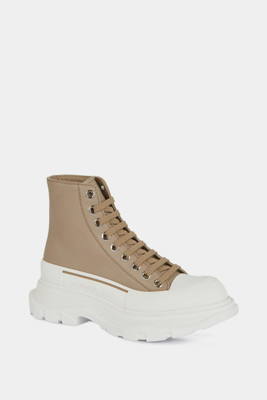Alexander McQueen "Tread slick" beige calf leather hig top sneakers