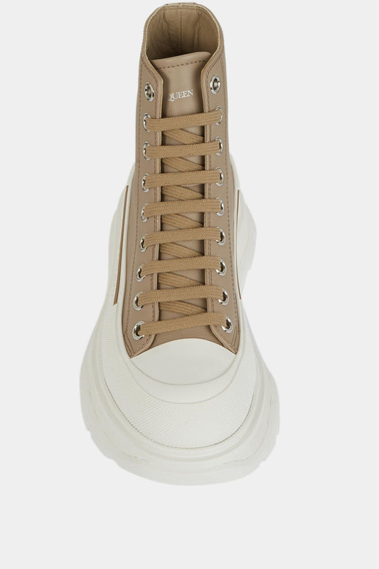Alexander McQueen Baskets hautes " Tread slick" en cuir de veau beige - LECLAIREUR