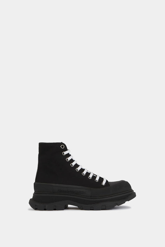 Alexander McQueen High "Tread Slick" sneakers in black canvas with contrasting launching