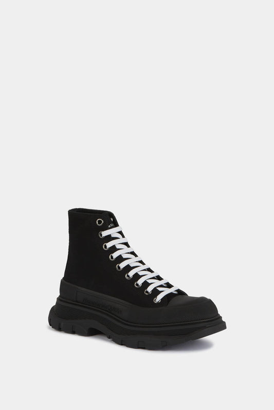 Alexander McQueen High "Tread Slick" sneakers in black canvas with contrasting launching