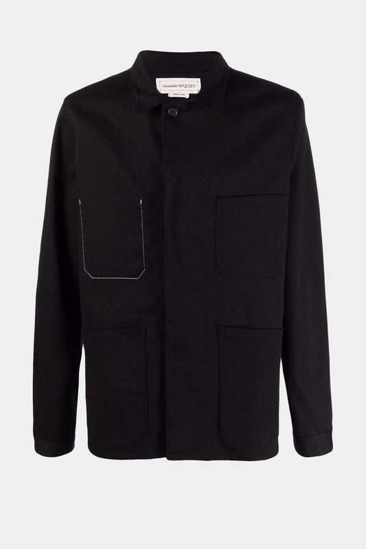 Black cotton blazer with logo print on back