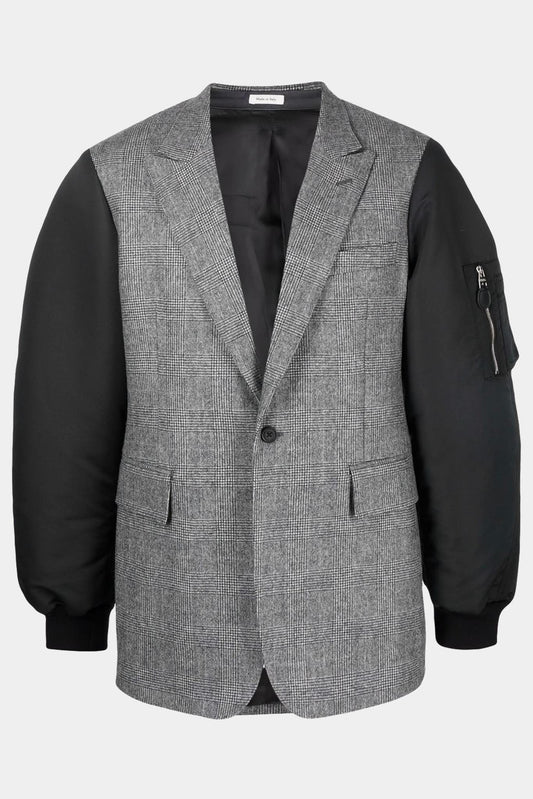 Alexander McQueen Two-material blazer in grey and black wool and silk