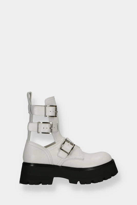 Alexander McQueen Rave Buckle Boots in White and Silver