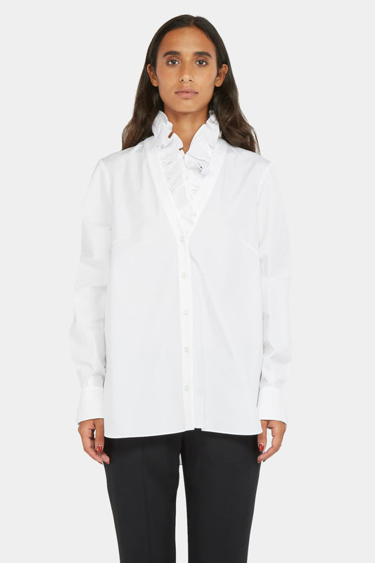 White cotton shirt with ruffled collar
