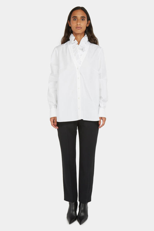 White cotton shirt with ruffled collar