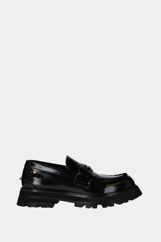 Black spazzolato calf leather loafers