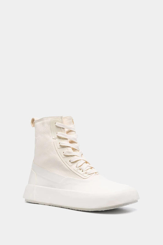 White vulcanized hi-top sneakers with rectangular toe