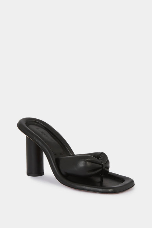 Black leather cushion heel sandal