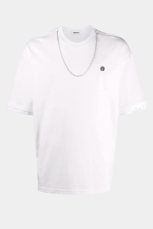 White cotton T-shirt with chain detail
