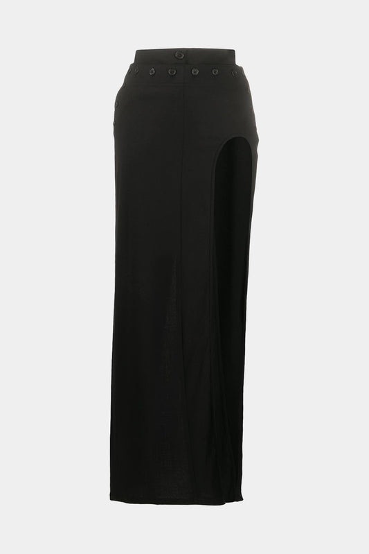 Long black skirt with oversized slit
