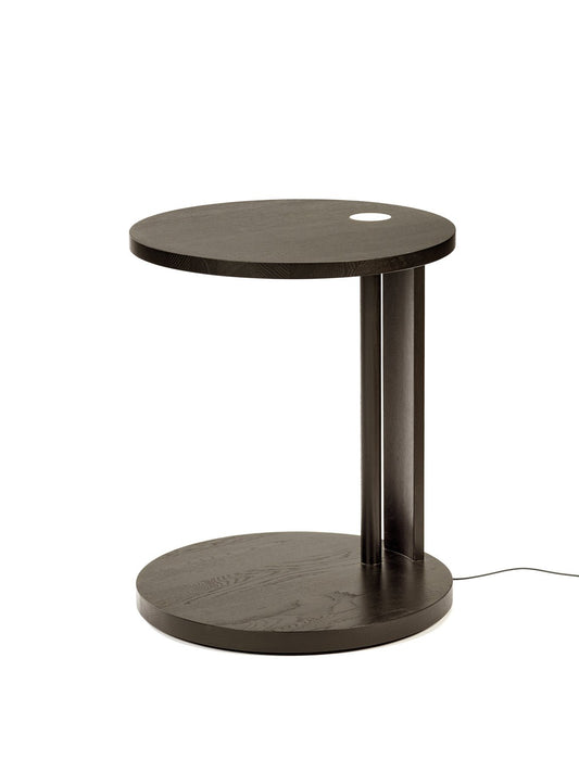 Ann Demeulemeester - Serax Table "AURA" in brown oak with integrated LED light (Ø 51 cm)