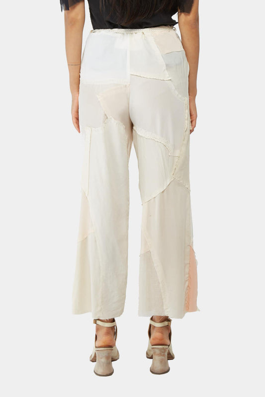Archivio J.M. Ribot Pantalon en soie beige et rose - LECLAIREUR