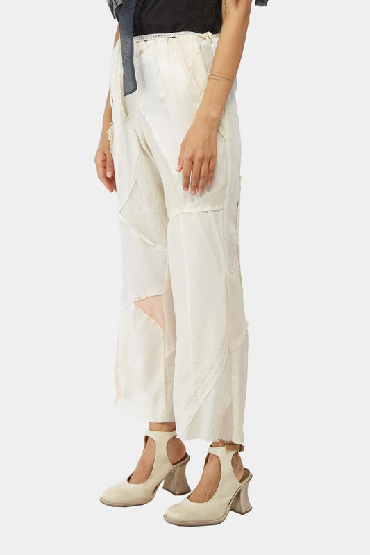 Archivio J.M. Ribot Pantalon en soie beige et rose - LECLAIREUR