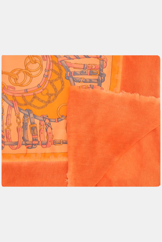 Avant Toi Cashmere blend scarf with orange baroque pattern