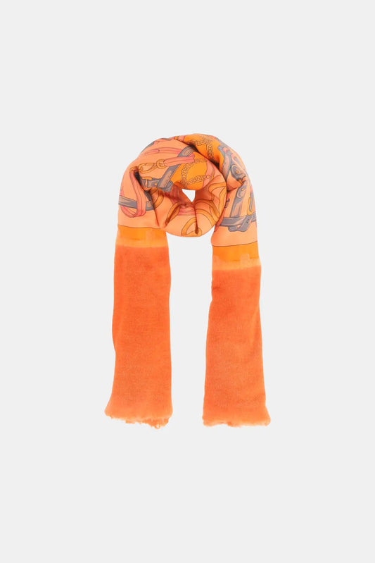 Avant Toi Cashmere blend scarf with orange baroque pattern