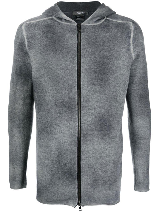 Avant Toi Grey merino wool and cashmere zipped hoodie
