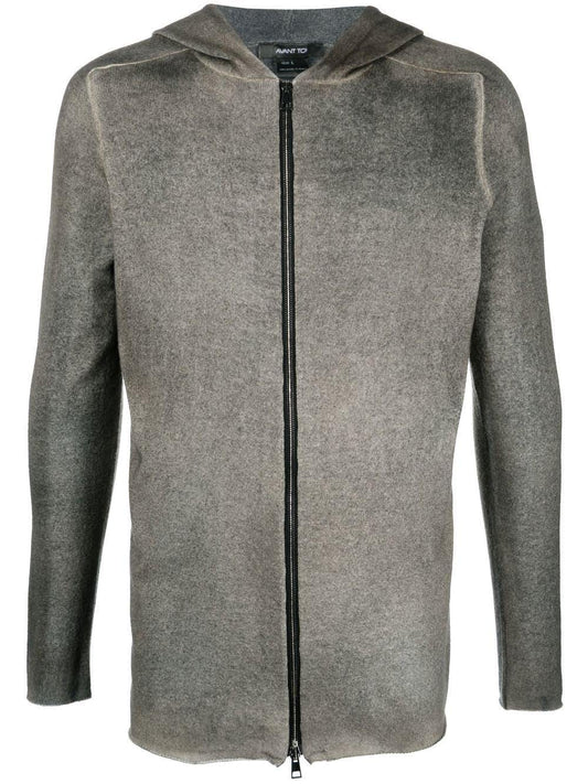 Avant Toi Grey merino wool and cashmere zipped hoodie