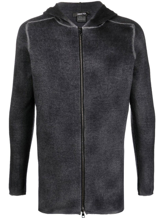 Avant Toi Black merino wool and cashmere zipped hoodie