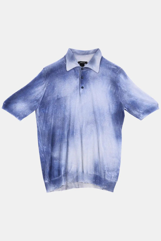 Avant Toi Polo shirt in cashmere with blue tie and dye effect