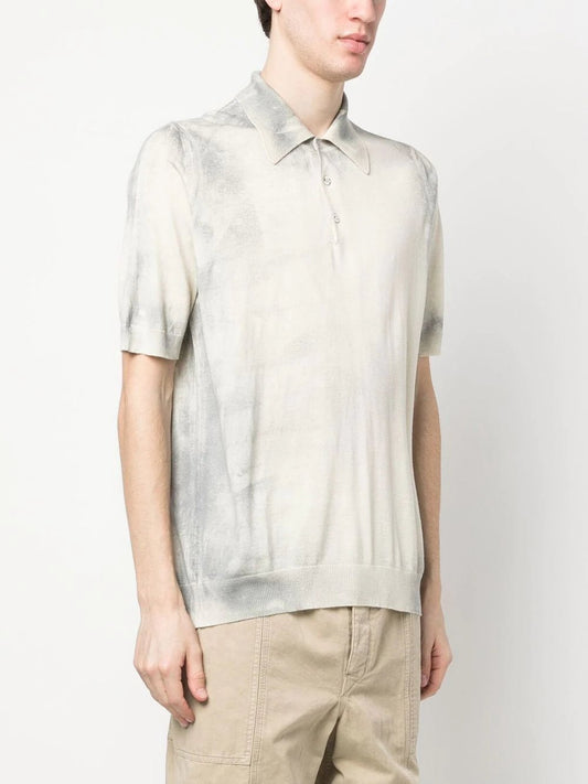 Avant Toi Cashmere polo shirt with grey tie and dye effect