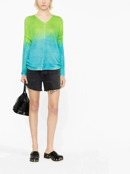 Avant Toi Green and blue gradient effect knitted sweater