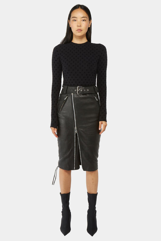 Black lamb leather skirt with lacing detail