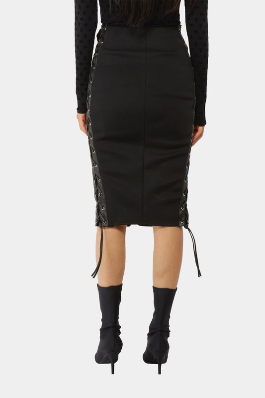 Balenciaga Jupe en cuir d'agneau noir à détail de laçage - LECLAIREUR