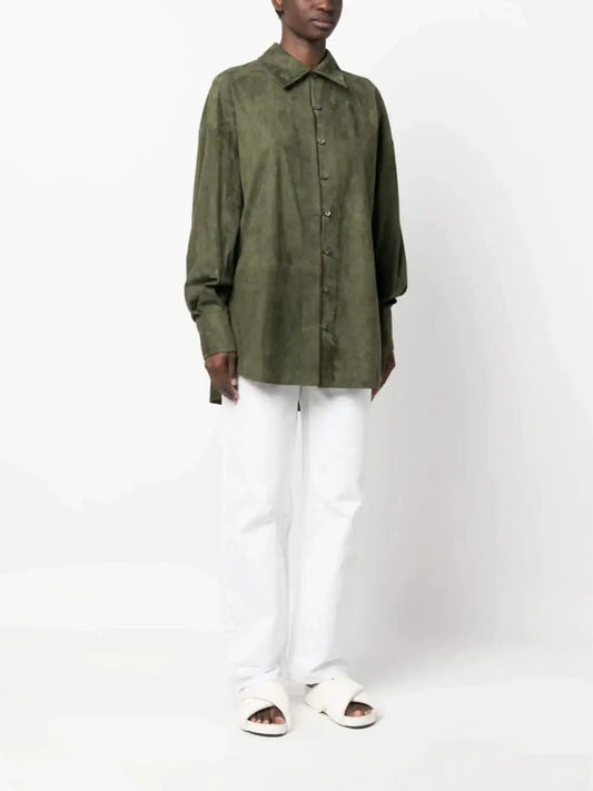 Bally Khaki suede button-down shirt