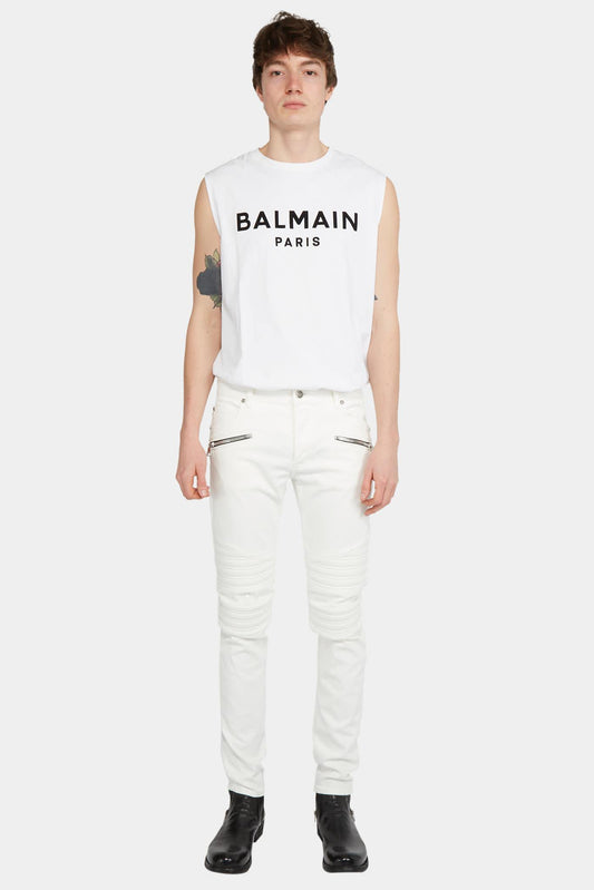 Balmain Jean slim en coton blanc - LECLAIREUR