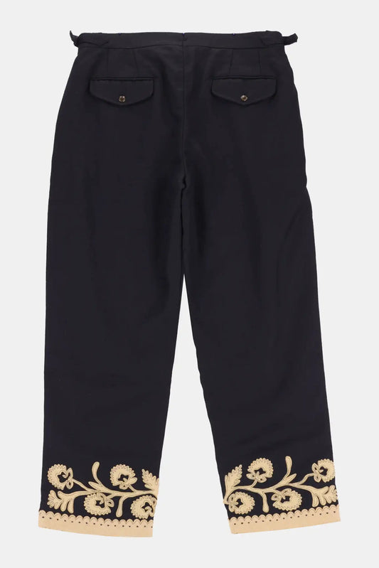 Bode "MYRTLE FLOWER" pants in black merino wool